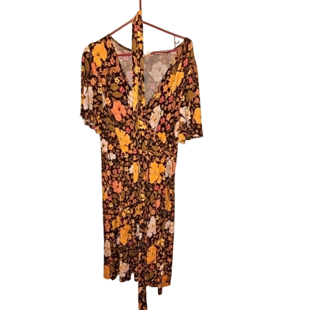 JM Collection Brown Orange Floral Dress Size 16